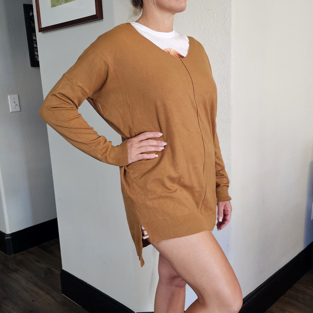Womens Cute And Comfy Dreamers Brown Vneck Longsleeve Tunic M/L Lightweight Soft